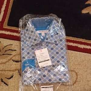 Isaac Mizrahi Blue and White Geometric Button-Down Shirt